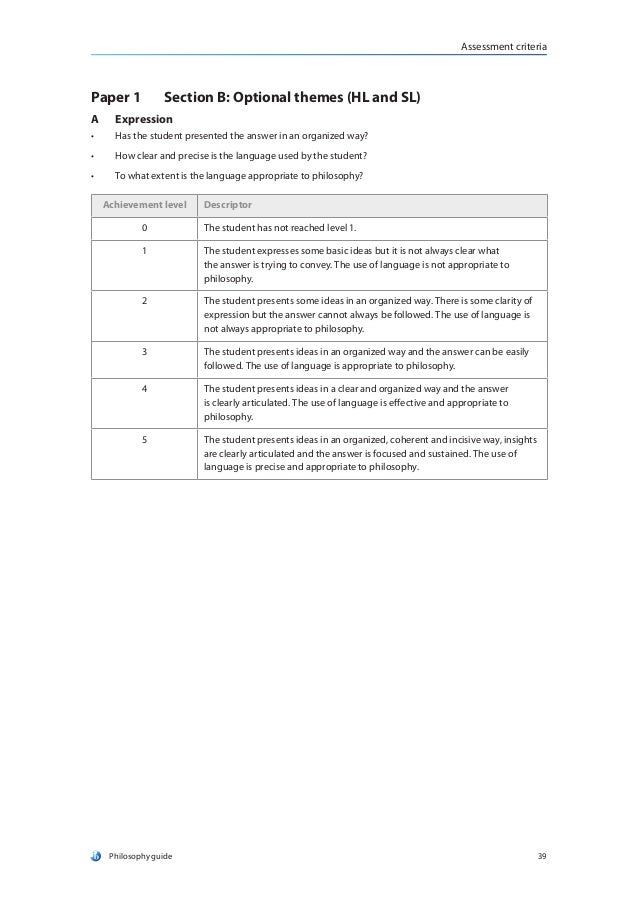 philosophy essay mark scheme
